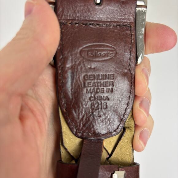 Talbots Vintage Brown Leather Woven Belt Large Brass Buckle main image 4